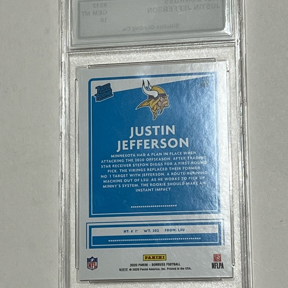 2020 Donruss Justin Jefferson Gem Mint 10 Graded Rookie Card Vikings 🔥🏈 WR - Picture 2 of 2